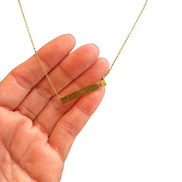 Simple Rectangle Cubic Zirconia Solid 925 Sterling Silver Necklace Gold - Picture 4 of 9